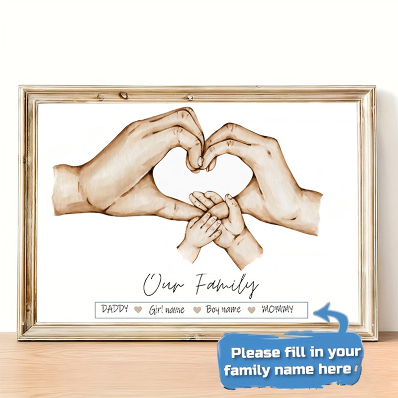 Home Decor Furniture - Gepersonaliseerde aangepaste familiehandposter naam canvas schilderij