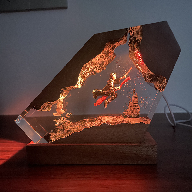 Home Decor Resin - Houten hars epoxy lamp tovenaar jongen