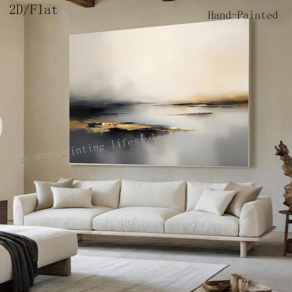 Home Decor Free Images - Groot abstract olieverfschilderij met handgetekende gouden