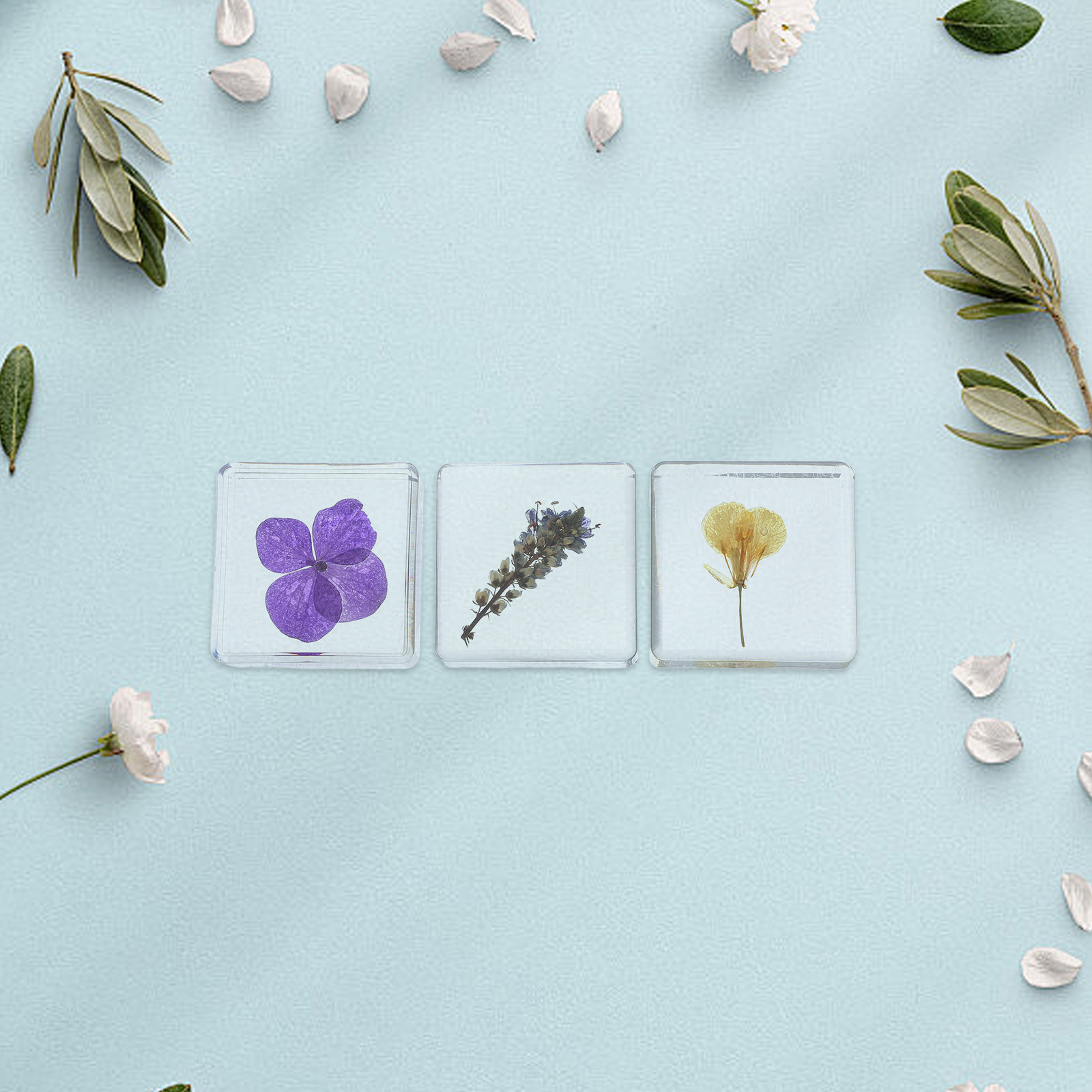 Home Decor Resin - 3-delige bloemenhars specimenset, botanisch, multicolor harsblok,