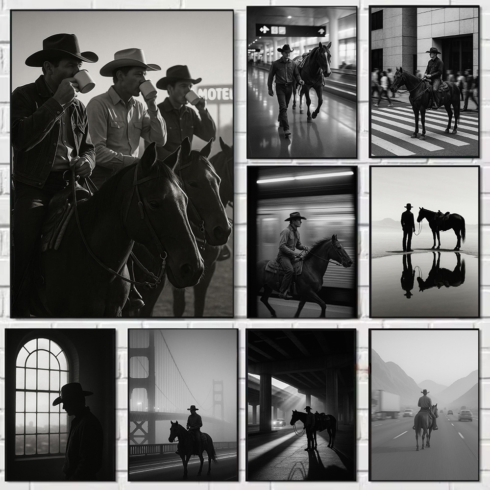 Home Decor Free Images - Westerse zwart-wit retro afbeeldingen, koffiepauze, cowboyprints,