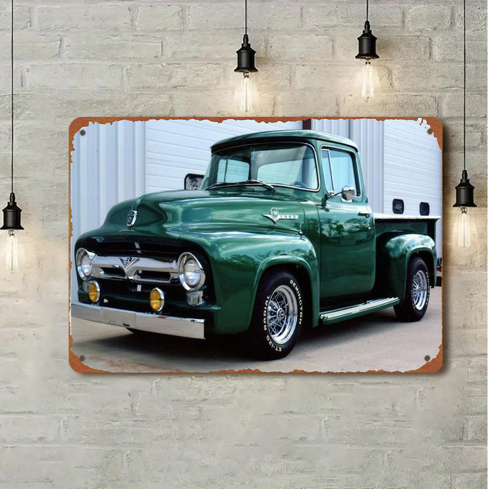 Home Decor Green - Vintage groene pick-up truck metalen bord